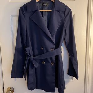 Deep Blue Trench Coat Style Double Button Jacket with Waist Belt